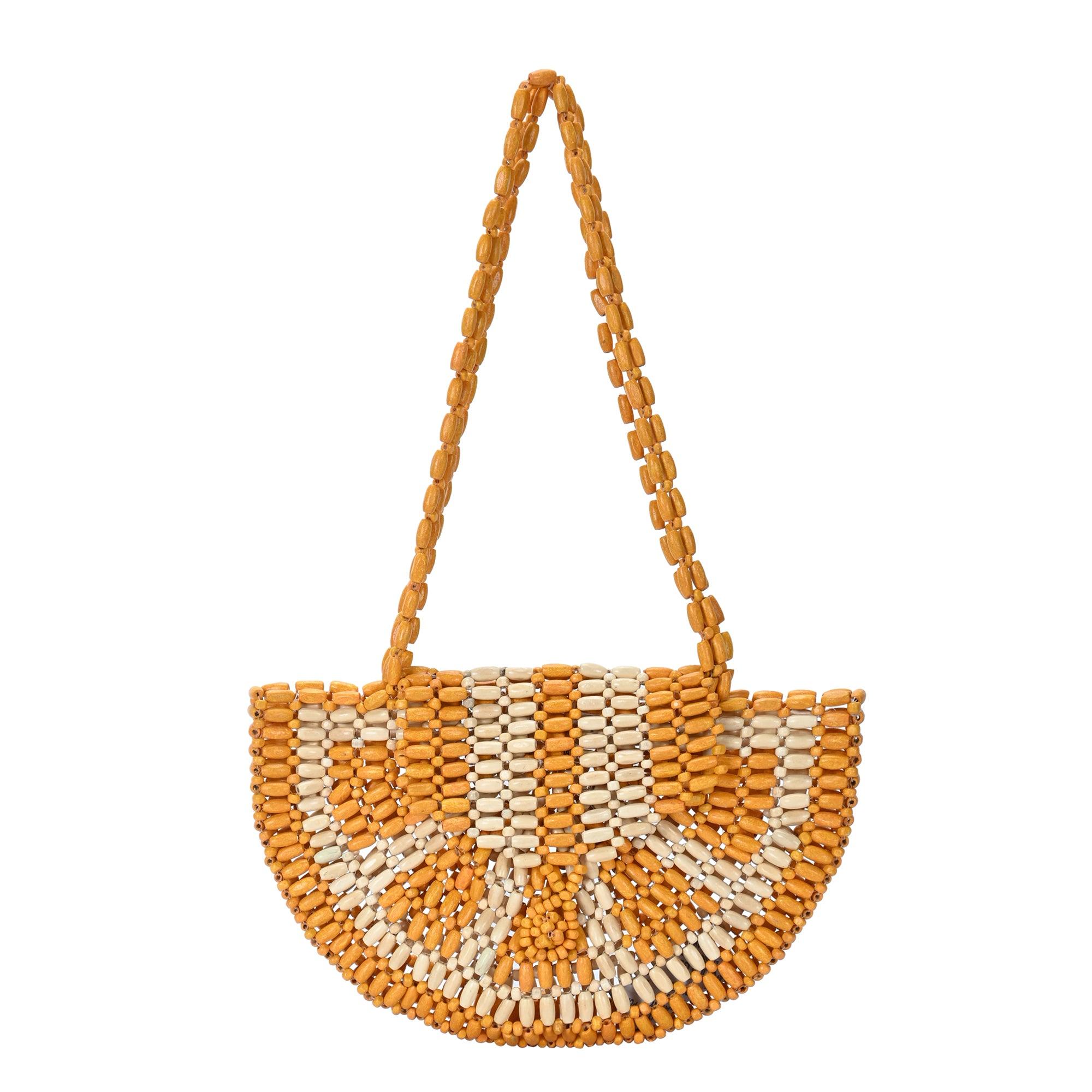 Luna's Wooden Beaded Crescent Shoulder Bag