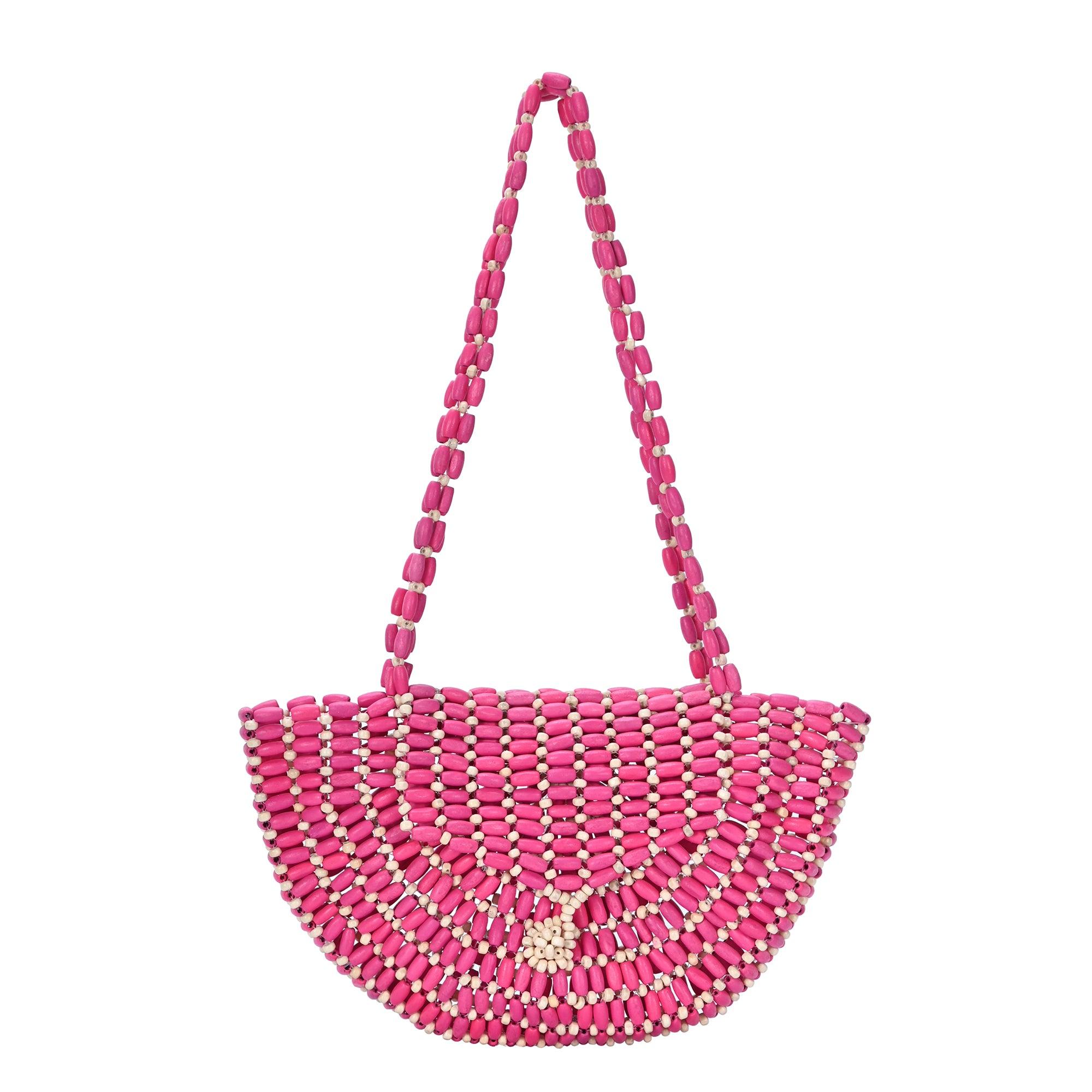 Luna's Wooden Beaded Crescent Shoulder Bag